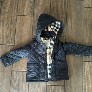 Burberry Navy blue toddler quilted coat 2Y with detachable hood